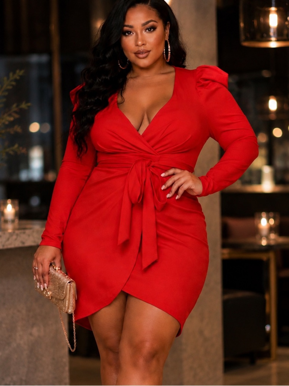 Fashion Nova Owning This Moment Red Wrap Mini Dress 3X Long Sleeve